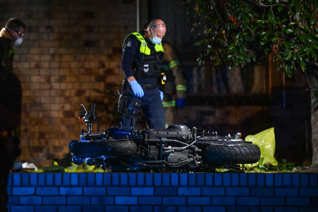 INVESTIGATION: Police are looking into how a motorcycle lost control and crashed at the front of this Wodonga property. Pictures: MARK JESSER