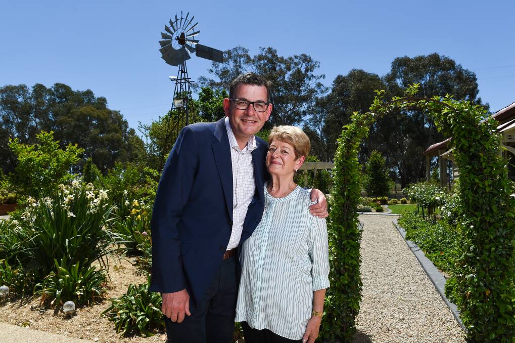 MOTHER AND SON: Premier Daniel Andrews and mother Jan Andrews at her Wangaratta property before coronavirus restrictions.