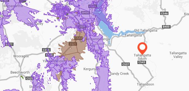 NO SERVICE: This map from the NBN Company shows area which (in purple) have an NBN connection and (in brown) have construction underway. Tallangatta is yet to be connected.