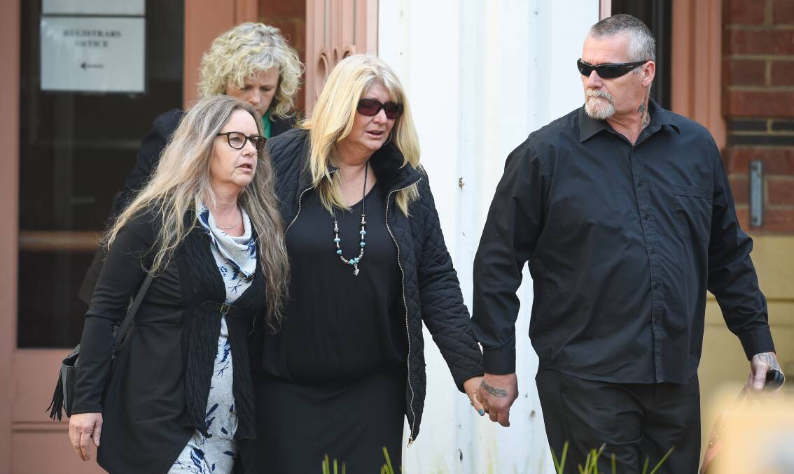 EMOTIONAL: Vicki Denniss (centre) was one of the family members of Jess McLennan at the committal hearing in Wangaratta on Thursday.