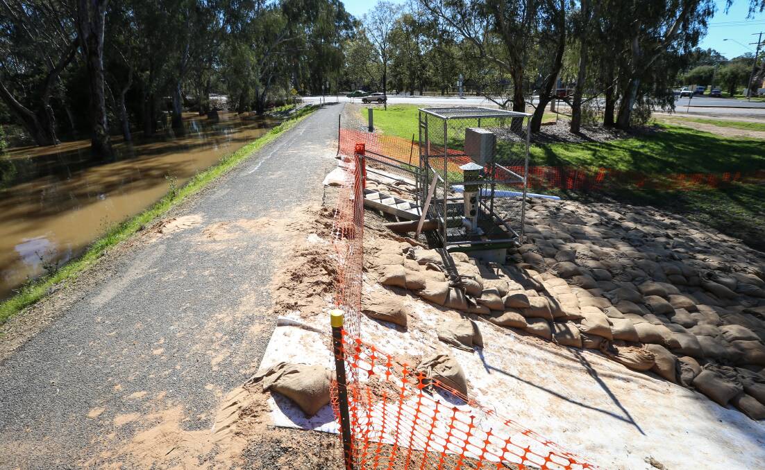 LEVEES NEED WORK: Sandbags were used to strengthen the Parfitt Road levee during Wangaratta's 2016 floods as high levels of water nearly broke through.