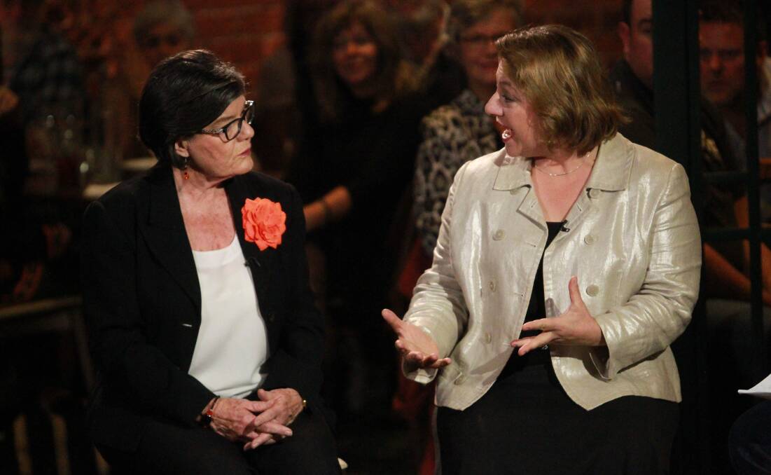 ANGER: The moment Cathy McGowan was confronted by Sophie Mirabella about the false push allegations.