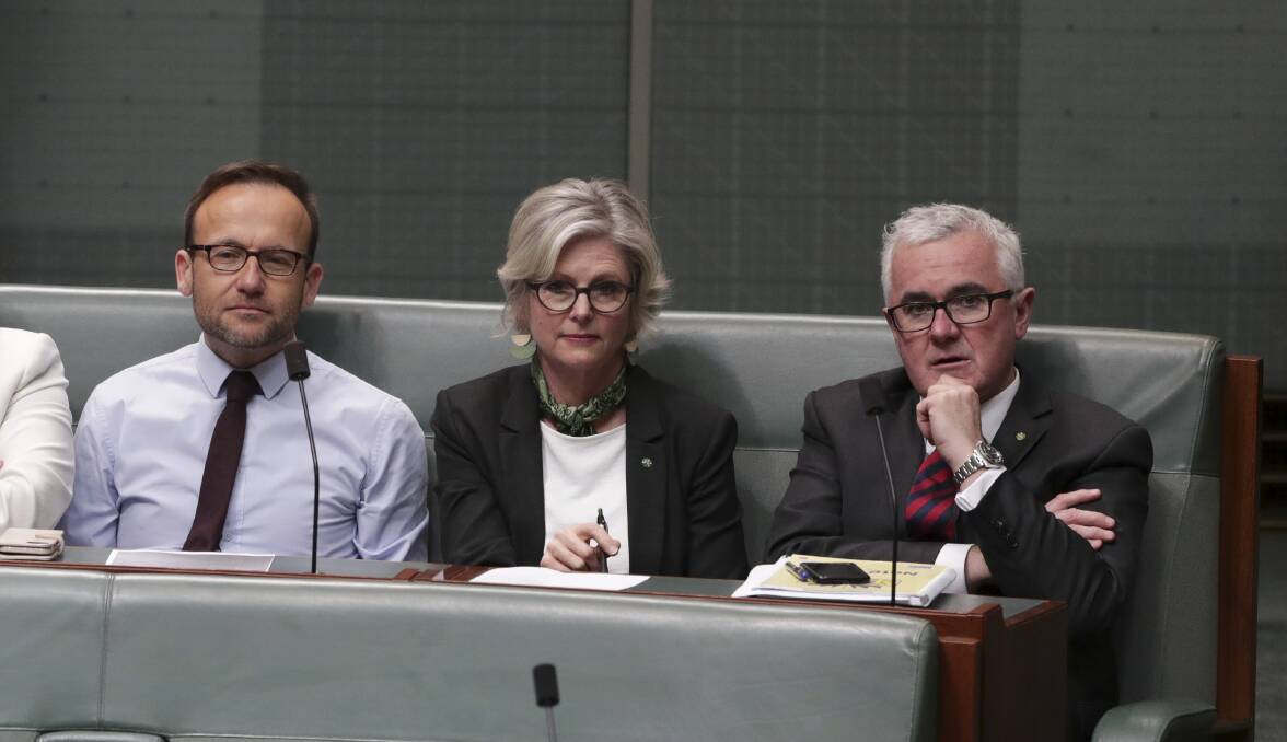 NOT ACCEPTABLE: Helen Haines, pictured in Parliament with Adam Bandt and Andrew Wilkie, said bulk-billing rates are lower in the regions. Picture: ALEX ELLINGHAUSEN