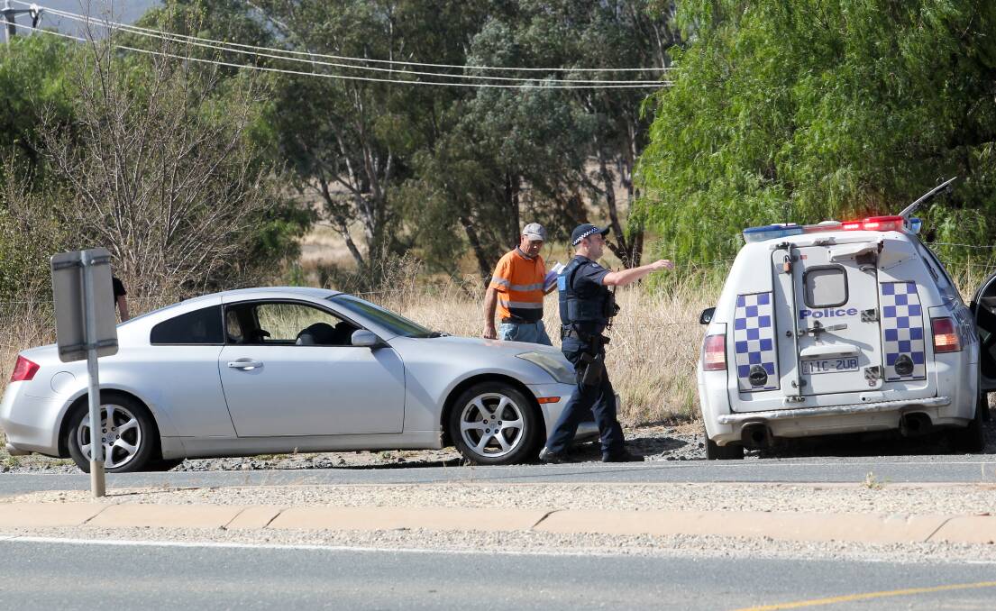 END OF THE LINE: Police at the scene of Tuesday's arrest where the driver was arrested in Wodonga.