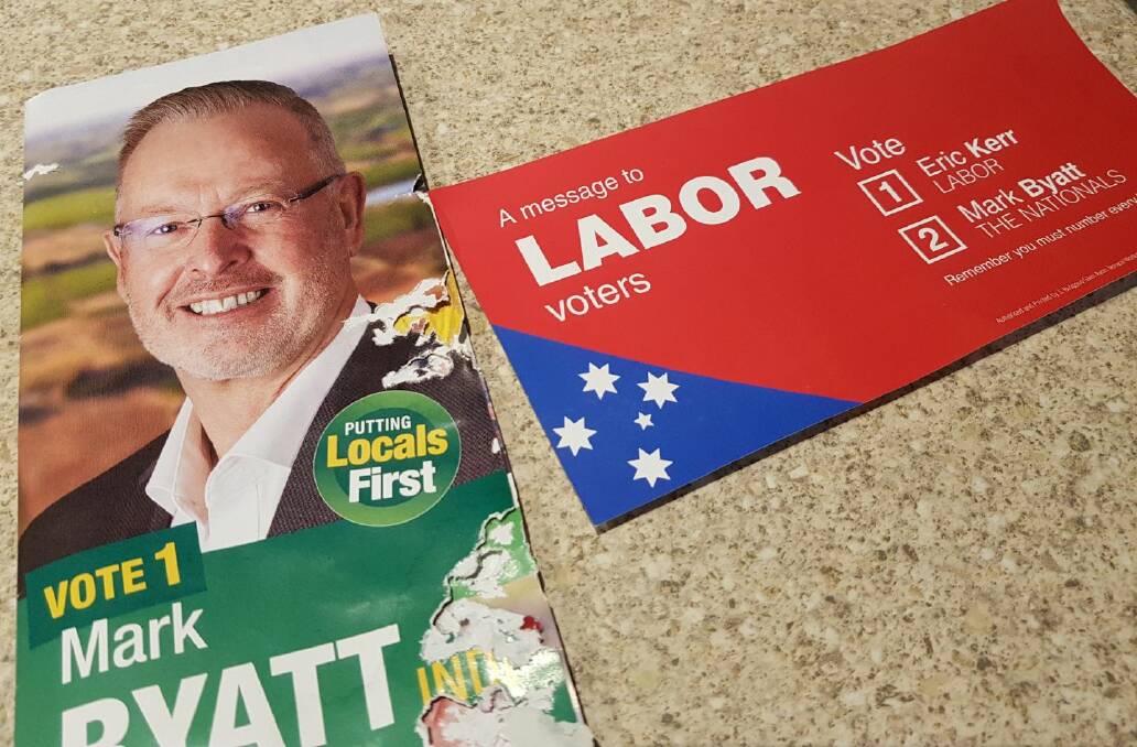 MIXED MESSAGE: The "message to Labor voters" accompanied by a flyer for Mark Byatt.