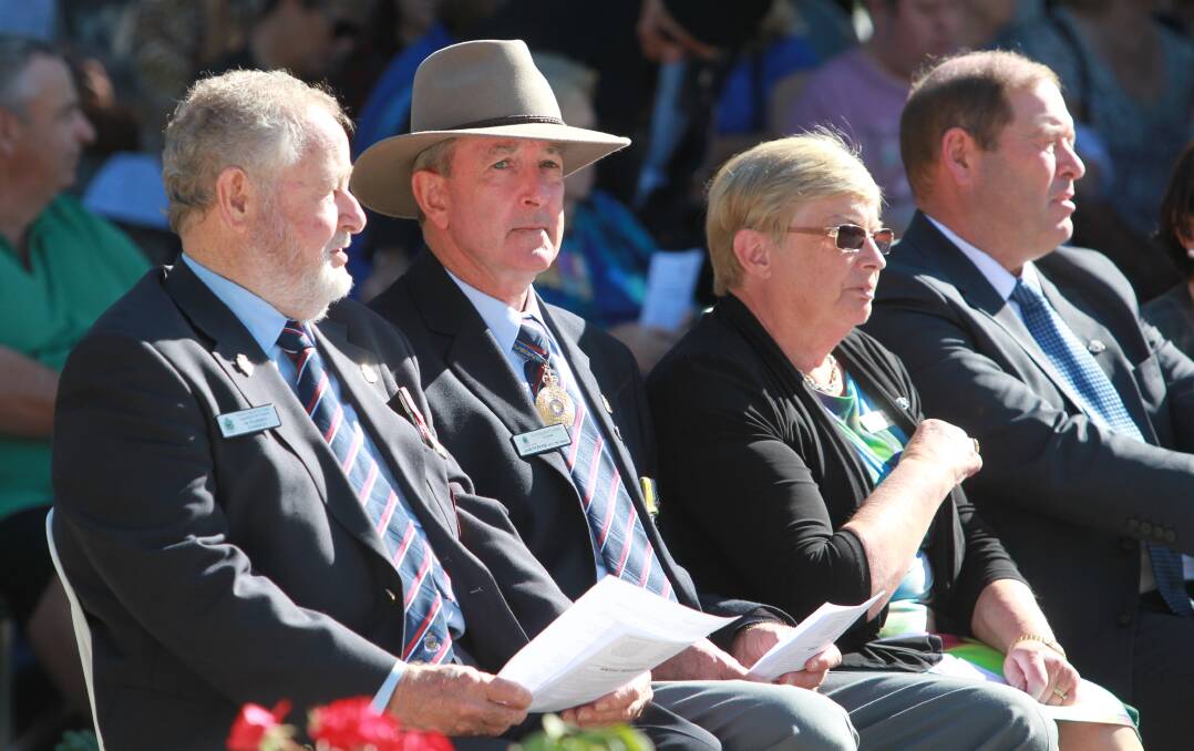 SPECIAL DAY: Former Wangaratta RSL president Warren Garrett, new president Ash Power, chief of administrators Irene Grant and Ovens Valley MLA Tim McCurdy at the Anzac Day service. Pictures: SHANA MORGAN