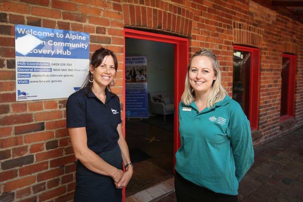 HERE TO HELP: Shelley Herman and Hayley Payne say people are welcome to visit the community recovery hub in Bright. Pictures: JAMES WILTSHIRE