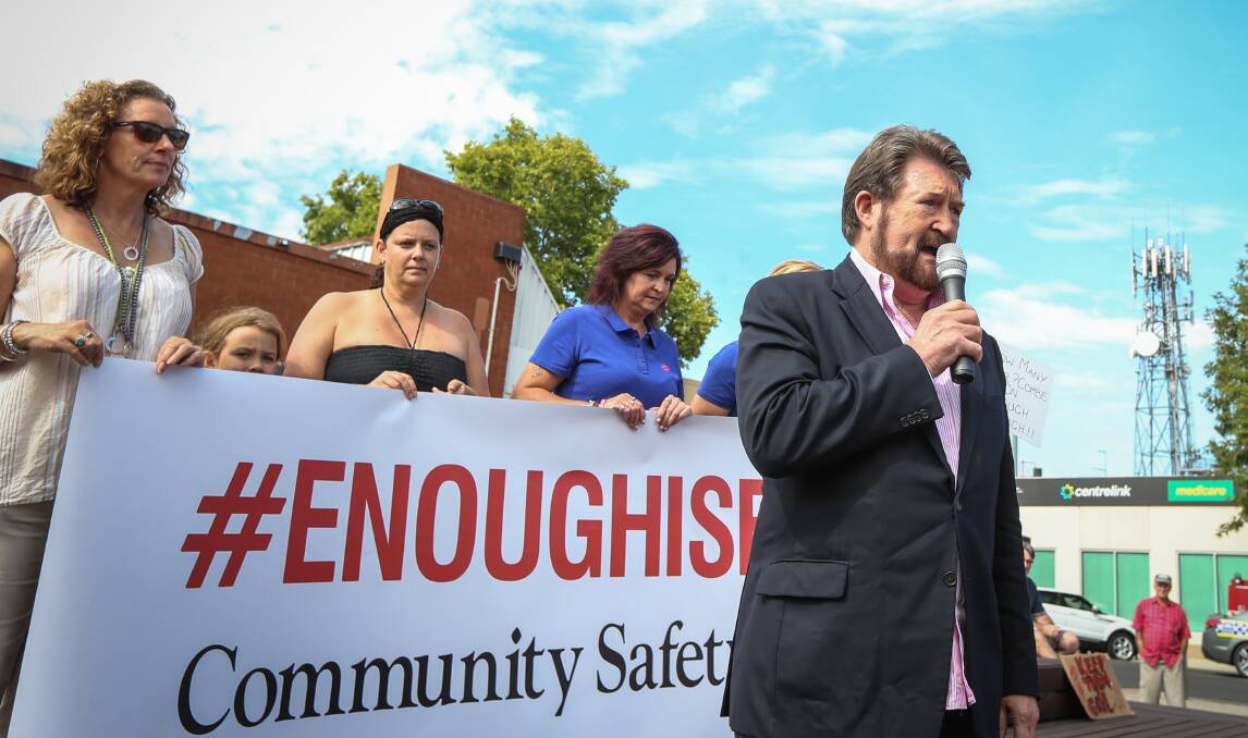 COMMUNITY SAFETY VALUES: Tania Maxwell (far left) with Senator Derryn Hinch at the Enough is Enough rally in Wangaratta in 2016.