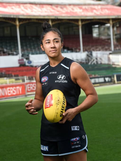 COMING HOME: AFLW Carlton footballer Darcy Vescio will be in the North East next week to talk about her experiences with gender equality. Picture: JUSTIN MCMANUS