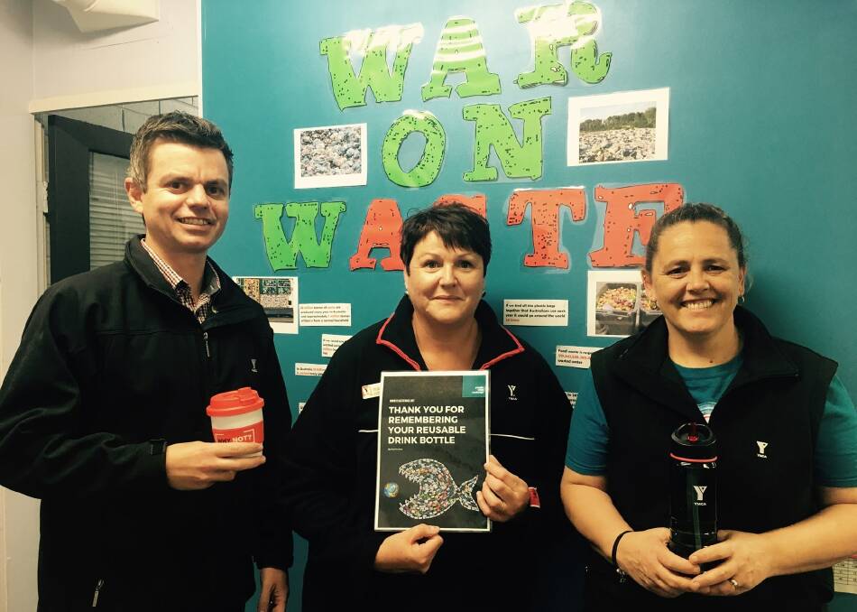 WAR ON WASTE: The team at YMCA Wodonga have been encouraging clients and each other to only have reusable cups and bottles.