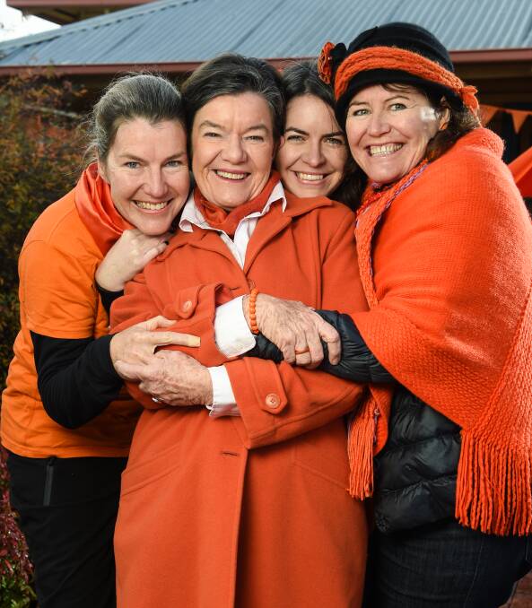 FAMILY LOVE: Mim McGowan, Cathy McGowan, Eliza Ginnivan and Ruth McGowan decked out in orange and ready for a big day of campaigning. Picture: MARK JESSER