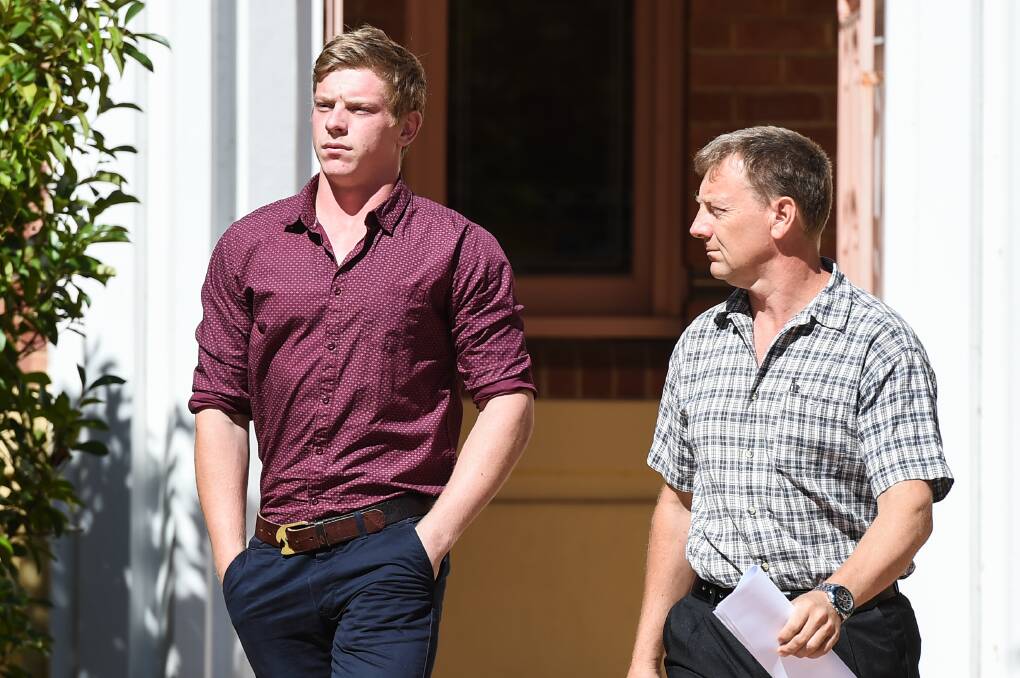 ACCUSED: Brock Kusen, 19, (left) leaving Wangaratta Magistrates' Court on Thursday after his dangerous driving causing death case was adjourned.