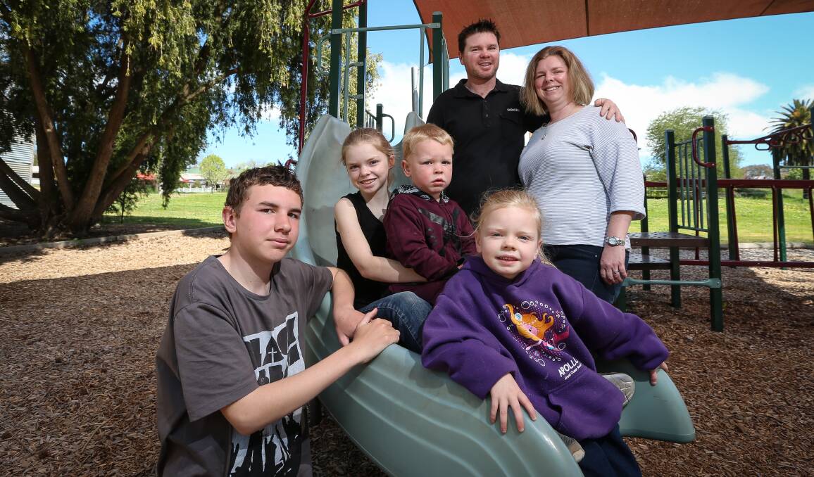 FAMILY FOCUS: Paul and Tenniell Evans at the Barnwartha playground with their children Liam, 13, Tahni, 11, Luke, 4, and Bridie, 6. Picture: JAMES WILTSHIRE