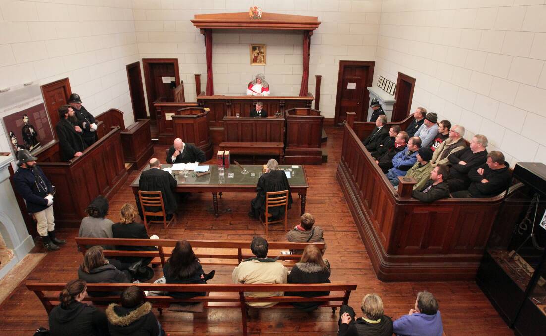 ON TRIAL: A reenactment of Ned Kelly in court at Beechworth. 