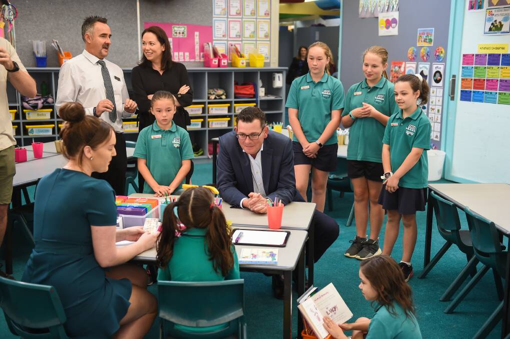 A HIT WITH THE KIDS: Premier Daniel Andrews and Northern Victoria MP Jaclyn Symes had a tour of Melrose Primary School and saw the "smile squad" dental van. Pictures: MARK JESSER