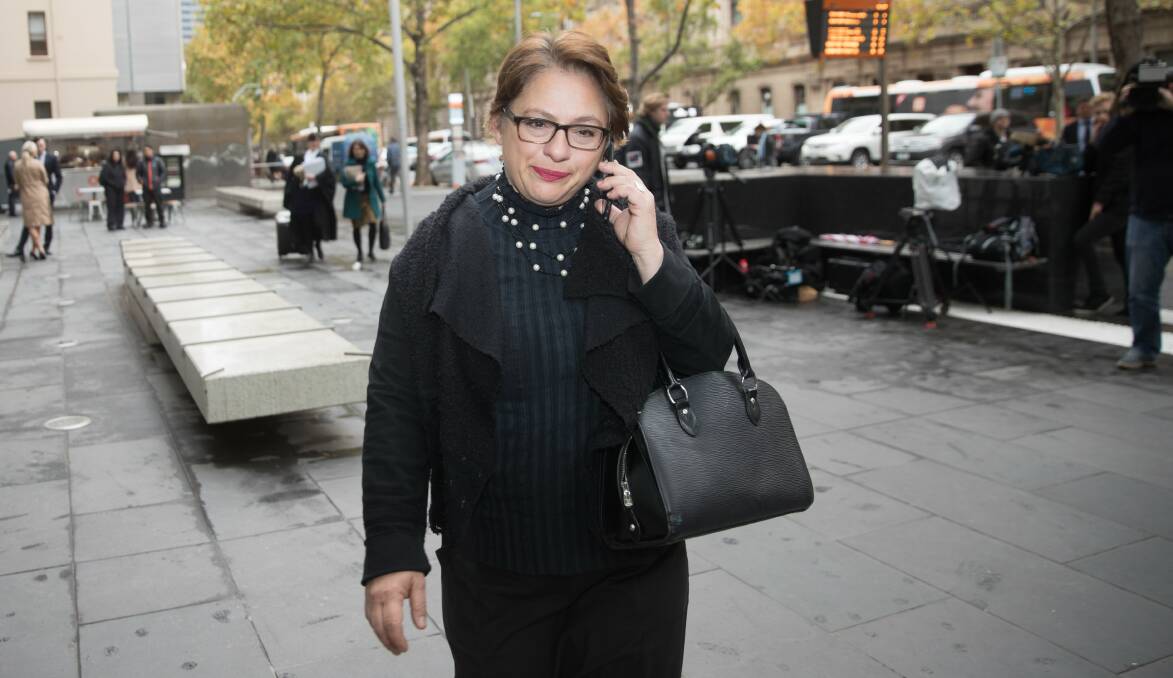 CONFIDENT: Sophie Mirabella walks to the County Court yesterday morning in Melbourne to hear the judgement. Picture: SIMON SCHULTER