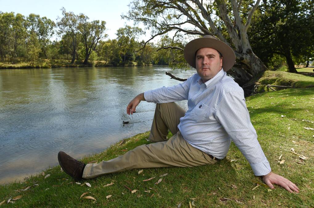 WATER IS 'LIFEBLOOD': Speaking at Noreuil Park in Albury yesterday, Labor's Farrer candidate Kieran Drabsch said the government needed to manage climate change and the water system better. Picture: MARK JESSER
