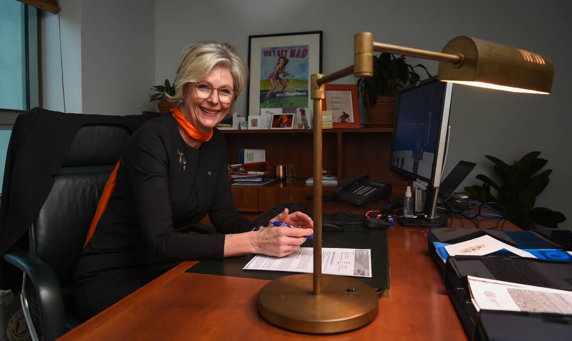 RIGHT AT HOME: Helen Haines in her Canberra office at Parliament House. Picture: MARK JESSER