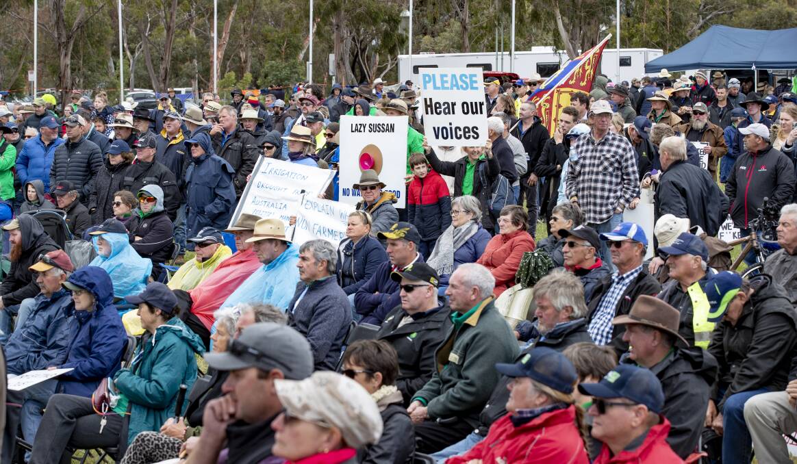 HEAR US: Farmers pack the lawn in front of Parliament House to protest the Murray Darling Basin Plan. Picture: SITTHIXAY DITTHAVONG