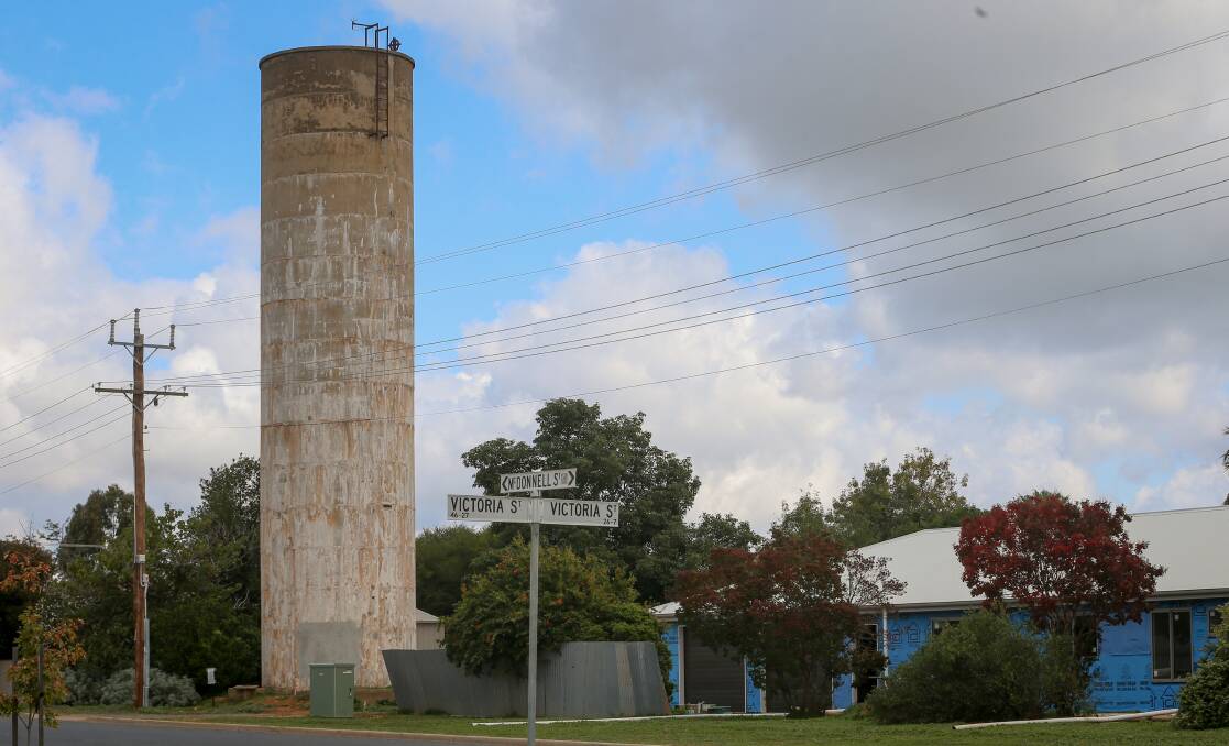 ON ITS LAST LEGS: The Wahgunyah water tower is a large structure visible from over one kilometre away when approaching the town from the east. Picture: JAMES WILTSHIRE