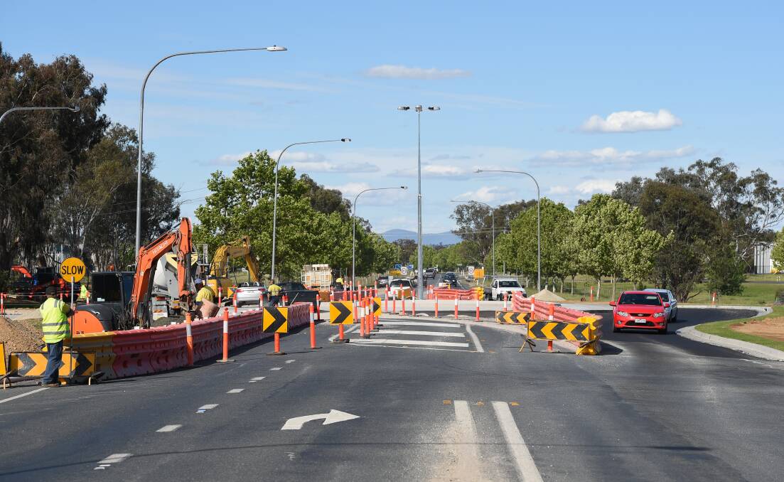 ROADWORKS: The roundabout construction at Drome Street and Riverina Highway. Picture: MARK JESSER