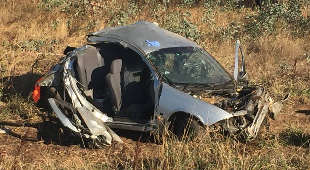 CRUSHED: The Holden Commodore was badly damaged following a crash at Bowser. Picture: SHANA MORGAN