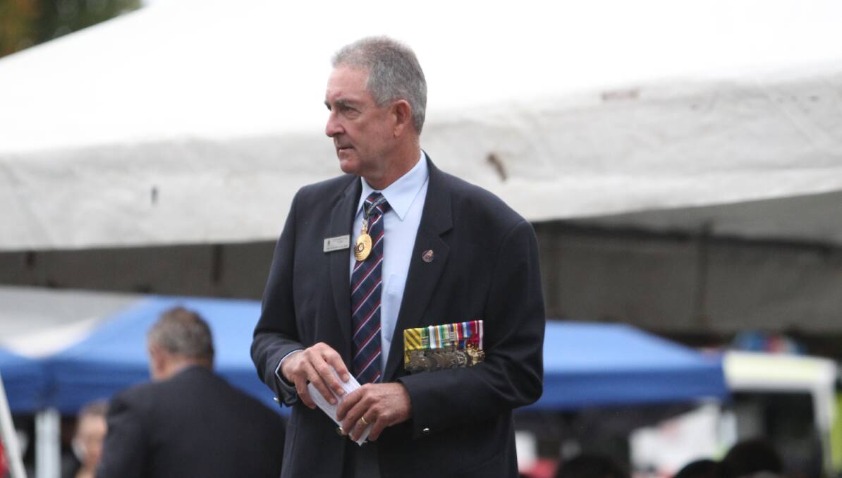PLANS AT RISK: RSL sub-branch president Ash Power at last month's Anzac Day service.