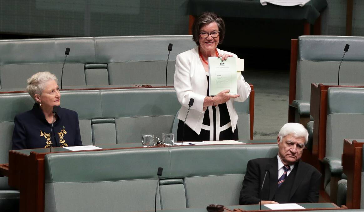 INTEGRITY PLAN: Cathy McGowan in Parliament on Monday. Picture: ALEX ELLINGHAUSEN