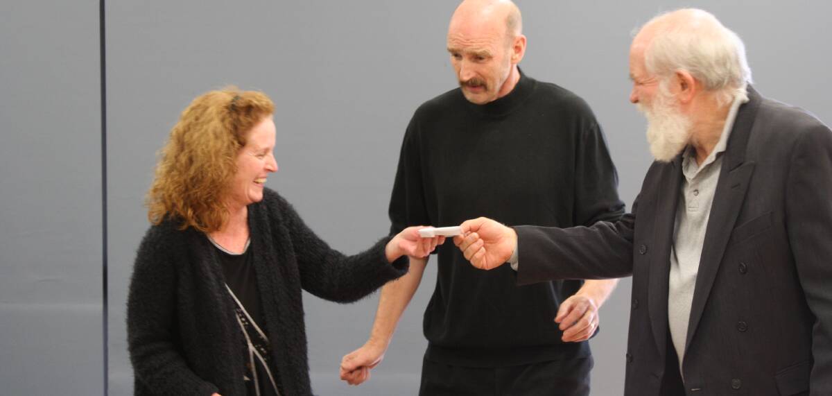 VERY JOLLY LOT: Colette Quin, who plays Sybil Fawlty, Colm Cox (Basil) and Cleve Shaw (Major Gowan) rehearse for The Other Theatre Company's latest production Fawlty Towers, which opens at The Cube Wodonga on October 6.