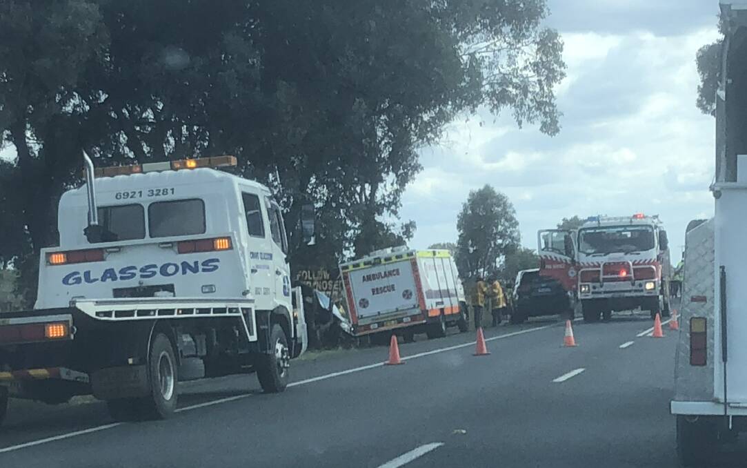 Emergency services have responded to a car crash on the Olympic Highway. 