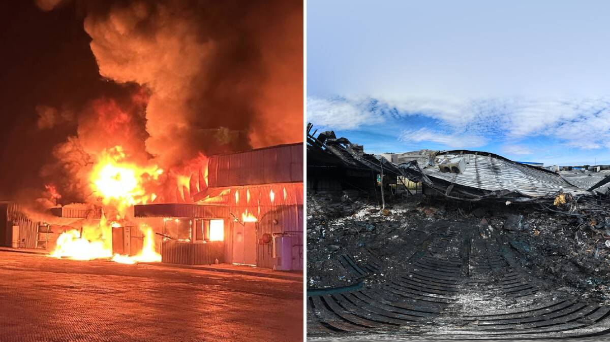 Police believe a fire that consumed the Coolac Service Centre was deliberately lit. Pictures by NSW RFS, NSW Police