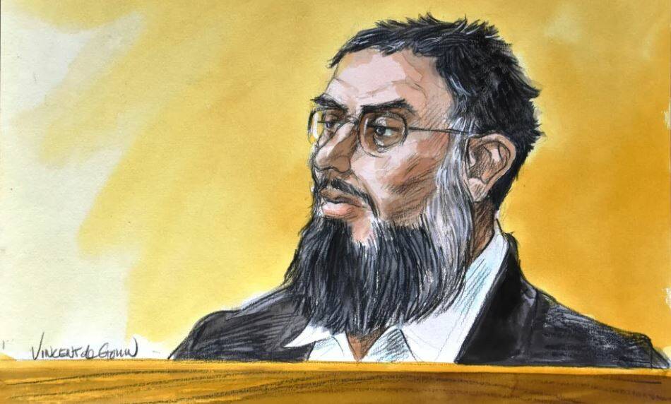 A court sketch of Haisem Zahab, 44, who has pleaded guilty to researching and developing rockets and warning systems for Islamic State. Illustration: Vincent de Gouw