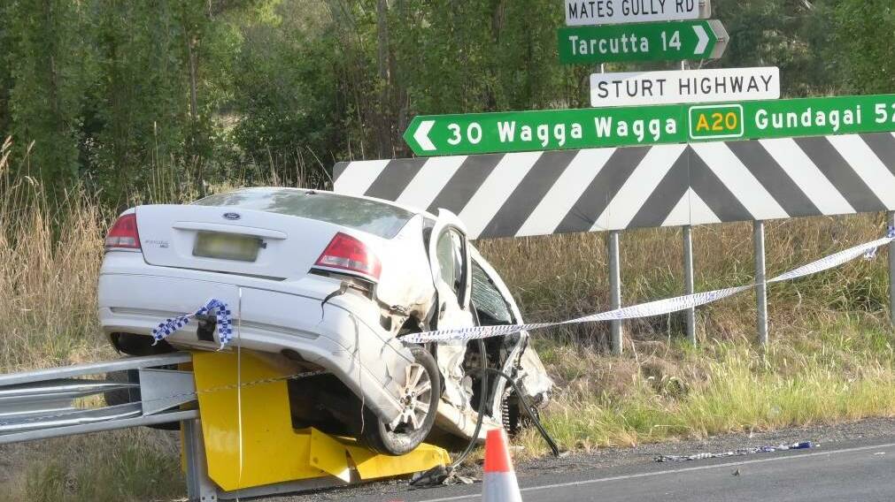 A man in his 20s was taken to Wagga Base Hospital after a car and truck collided early on Wednesday last week. Picture: Kenji Sato