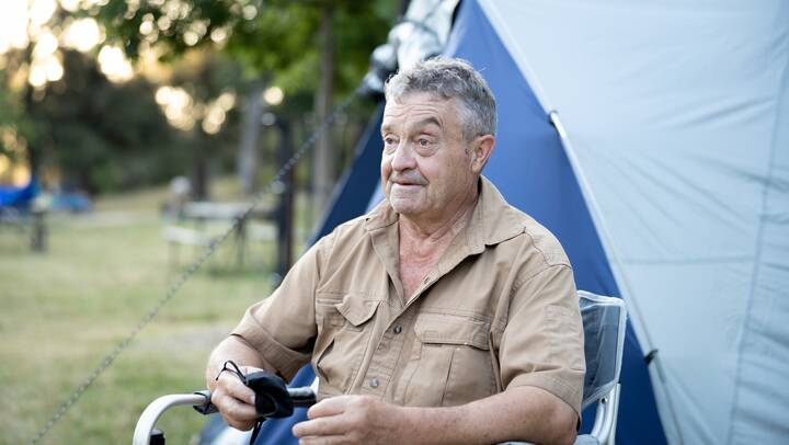 Camper Tom Jones was surprised when large numbers of protesters began piling into the Cotter Campground. Picture: Sitthixay Ditthavong