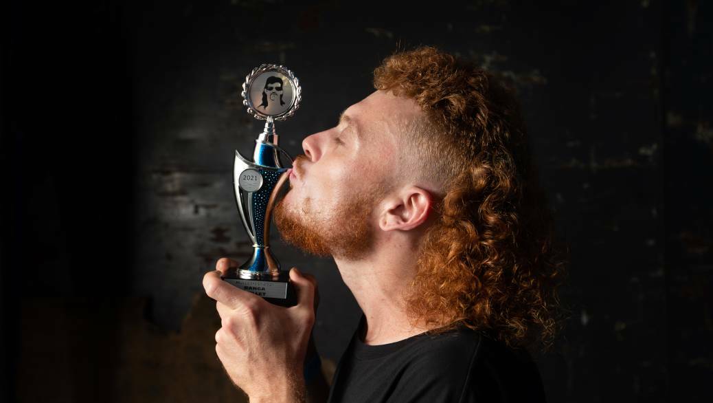  Chace Abernethy was crowned Mulletfest's first 'Ranga' champion of 2021 on Saturday. Picture: Marina Neil