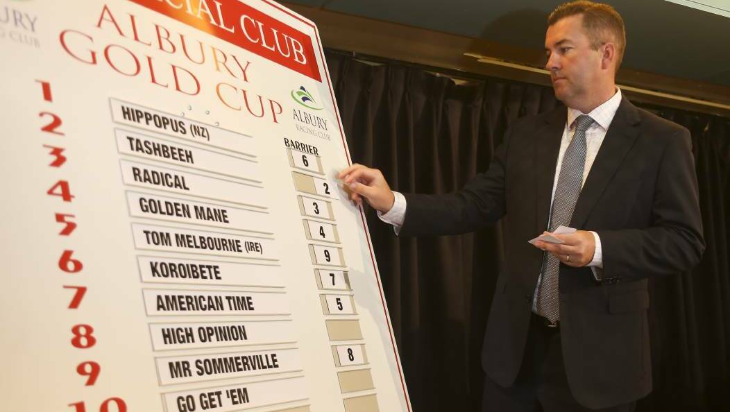 Albury Racing Club chief executive officer John Miller at the Gold Cup barrier draw at the Commercial Club on Tuesday. Picture: ELENOR TEDENBORG