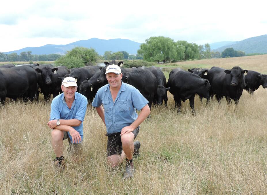 Alpine Angus Jim Delany left, Chris Oswin right say beef week is vital gene research for beef producers.

