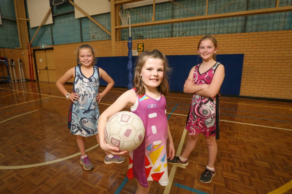 GAME ON: Tayah Merlin, Eadie Campbell and Darby Campbell are gearing up for
indoor netball this weekend. Picture: JAMES WILTSHIRE