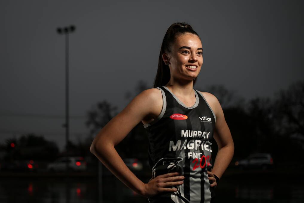 SWOOP: Murray Magpies' Hannah Azzi is ready to take on Howlong this weekend after a win against the Giants last round. Picture: JAMES WILTSHIRE