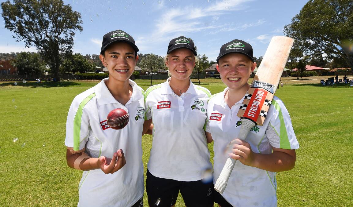 FLASHBACK: Gabby (left) pictured last year as part of the Cricket Albury-Wodonga girl's under-17 team alongside Olivia Barker and Georgia Moorman.