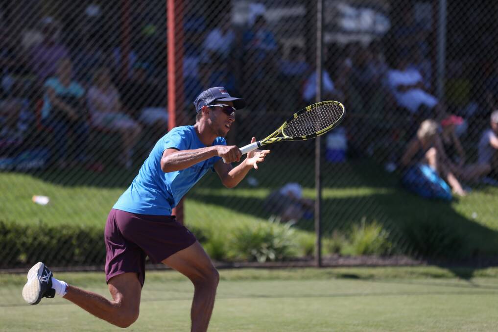 BACKHAND: Sydney's Tomislav Papac in action during the men's AMT singles final at the annual Albury Easter tournament. Picture: TARA TREWHELLA