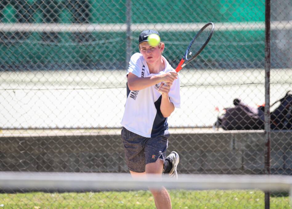 HARD FOUGHT BATTLE: Noah Koeroessy of Marryatville High School in action during the Australian Schools Tennis Challenge's boys final on the Border.