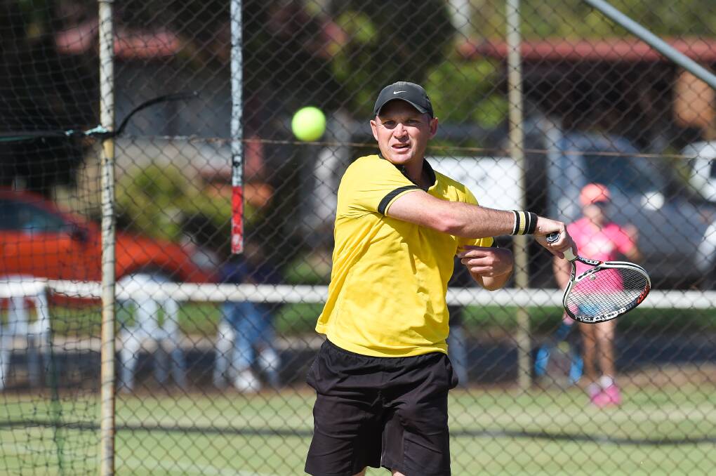 DOWN TO THE WIRE: Border tennis player Jade Culph in action during the men's singles semi-final at the Labour Day tournament at Wodonga on Monday. Culph went down to Lewis O'Brien in a super tiebreaker. Picture: MARK JESSER