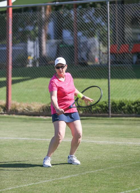 CONCENTRATION: Chris Mollison looks to send a backhand down the court during a section one clash in the Albury Ladies' Pennant competition on Tuesday. Picture: TARA TREWHELLA.