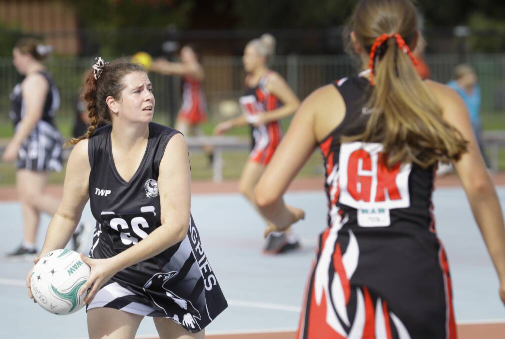 FOCUSED: Goal shooter Lisa Holley was best on court for Murray Magpies during the home side's win against Brock-Burrum Saints on the weekend. Picture: ASH SMITH