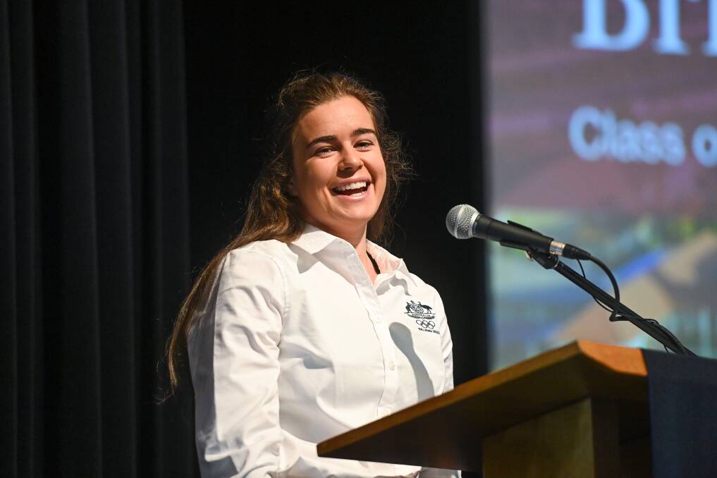 Britteny Cox speaking at The Scots School Albury earlier this year