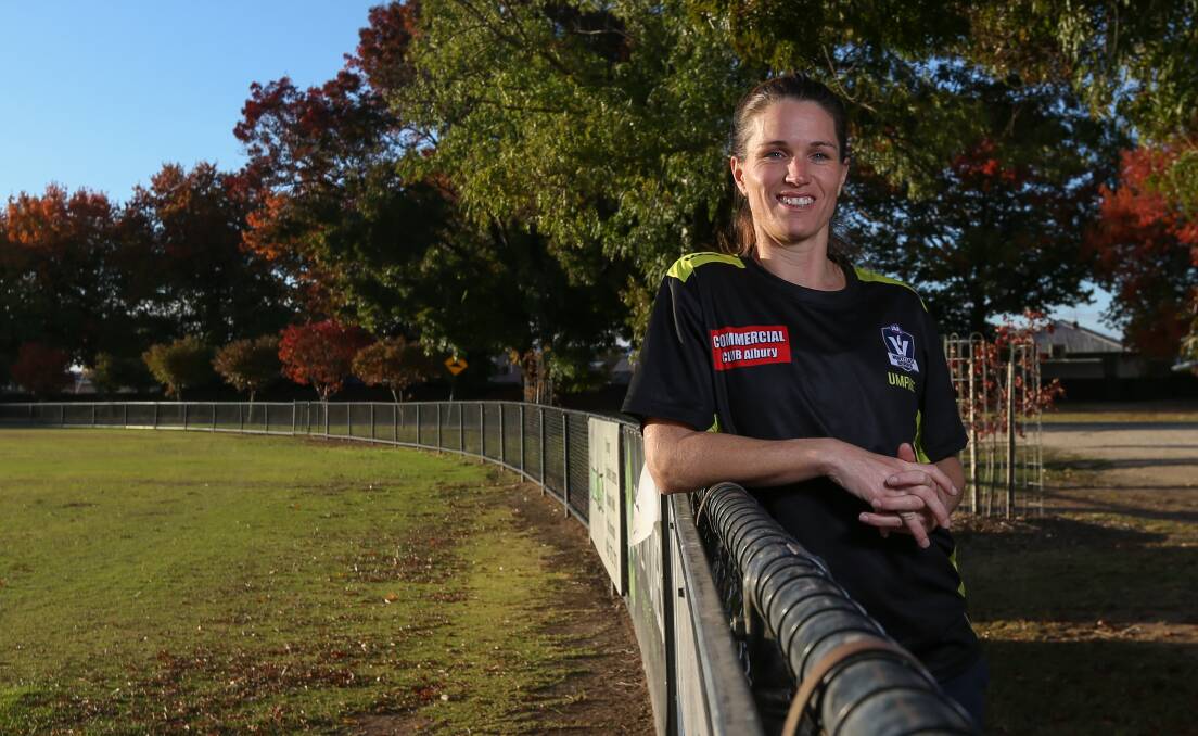 FROM STRENGTH TO STRENGTH: Retired AFLW star Emma Mackie has found a new position on the football field as an umpire and is believed to be the first female to oversee a senior Hume League football match this season.