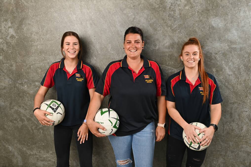 REIGNING PREMIERS: Billabong Crows' Bethany Moloney, Rikki Robb and Paige Moloney are hoping to continue their stance in the Hume League as the reigning premiers after a season away from the court. Picture: MARK JESSER