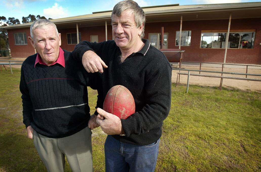 GOODBYE MATE: Bruce Cooper alongside friend Ian Kreutzberger. The Cricket Albury Wodonga Hall of Famer and Rand local was farewelled by family and friends at a service on Monday.