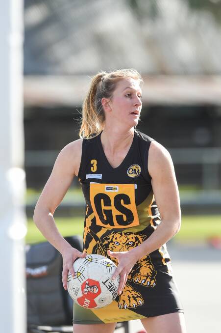ACCURACY: Jess Fisher-Curnow was a standout for the Tigers shooting 30-goals at Norm Minns Oval on Saturday. Pictures: MARK JESSER.